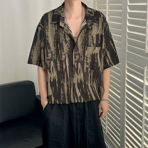 小众设计感泼墨短袖衬衫男2025新款夏季潮牌高级感宽松痞帅衬衣潮图片