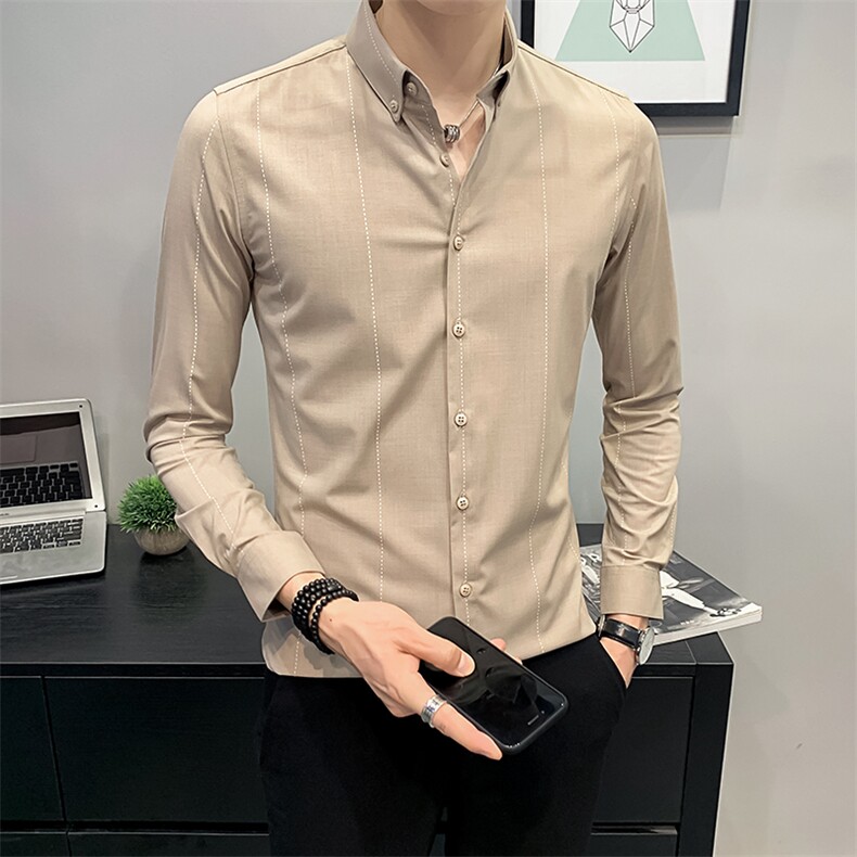 21秋季高级感衬衫男士长袖修身休闲衬衣潮流衣服CS117P45,男装衬衫,电商B413