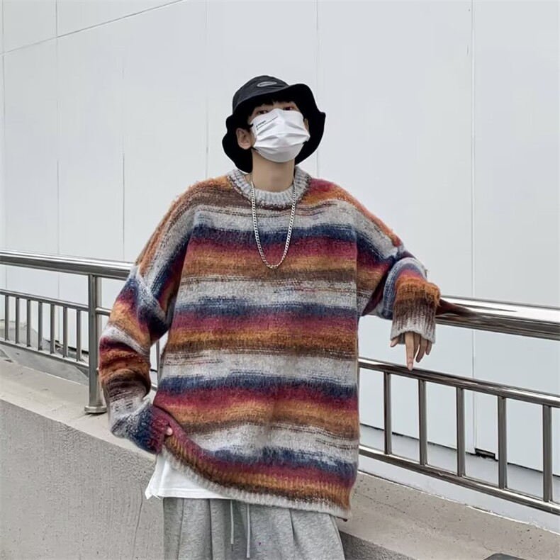 抠抠纱针织衫男韩版潮流条纹拼色2023秋冬季新款ins外套MZ056-P62,男装针织衫/毛衣,星座412-3