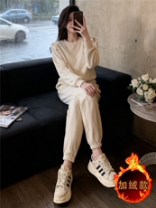 运动休闲时尚套装女秋冬新款圆领套头订扣设计感卫衣束脚裤两件套，女装套装/套裙，江南