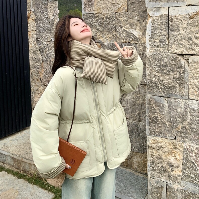 现货！2C056-7097-P285控428（浅绿色90绒羽绒服送格子围巾）,女装羽绒服,2C056