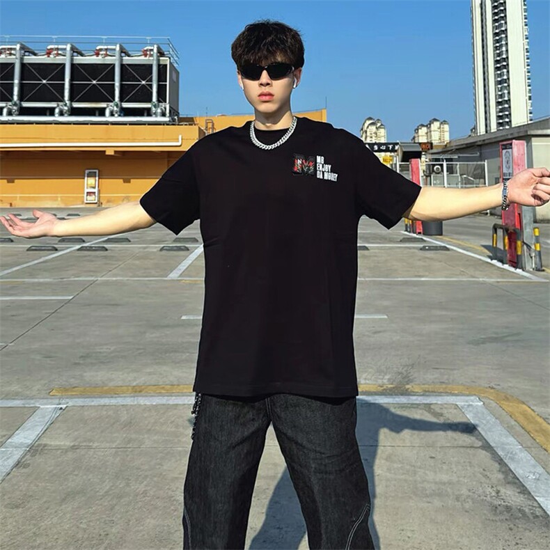 万针全刺绣工艺高品质260克双纱纯棉美式高街短袖T恤特P35,男装T恤,电商A486