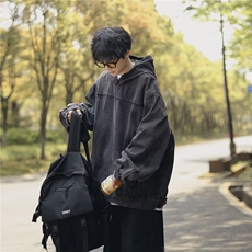 2024年春秋宽松男友风连帽牛仔套头衫水洗做旧百搭小众JA008-P68，男装卫衣，星座1109-3