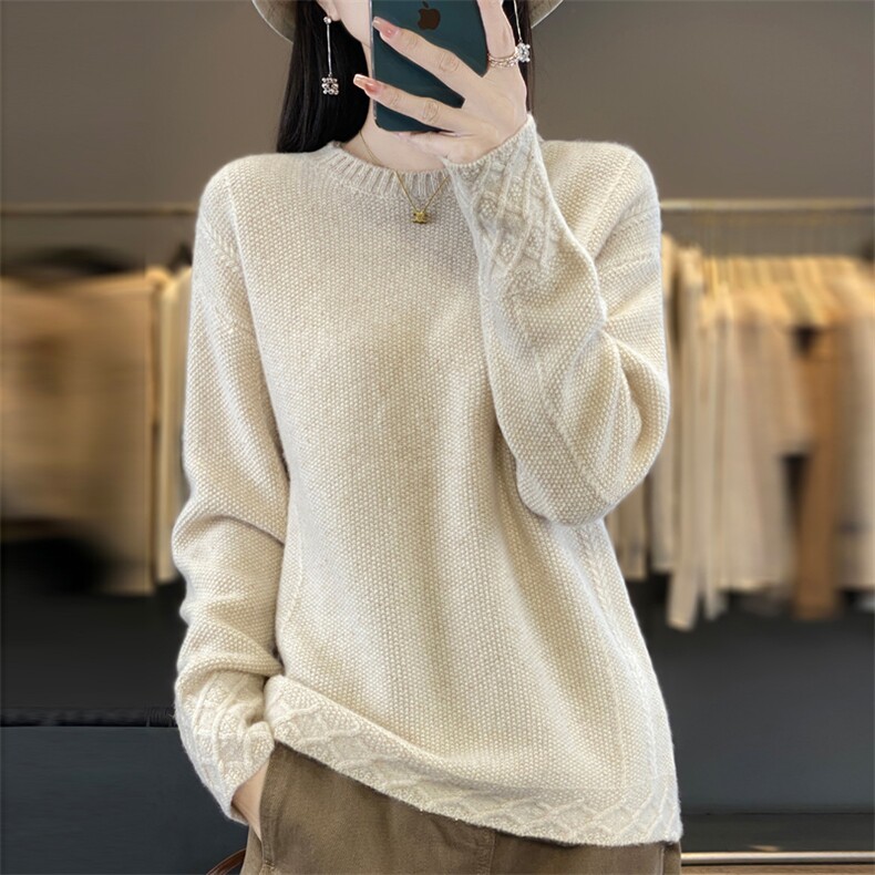女士羊毛衫羊毛圆领秋冬保暖简约纯色休闲图片