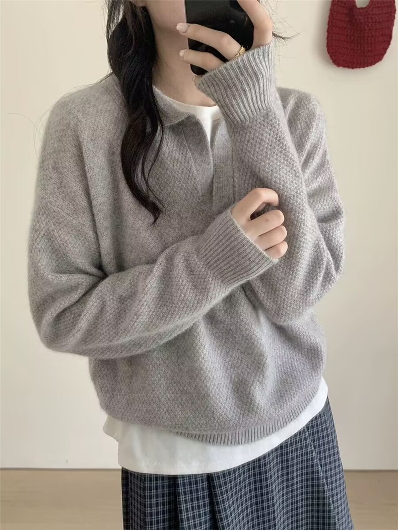 2025羊毛衬衣领羊毛衫舒适百搭简约秋冬新款保暖软糯,女装羊毛衫,莺澜羊绒