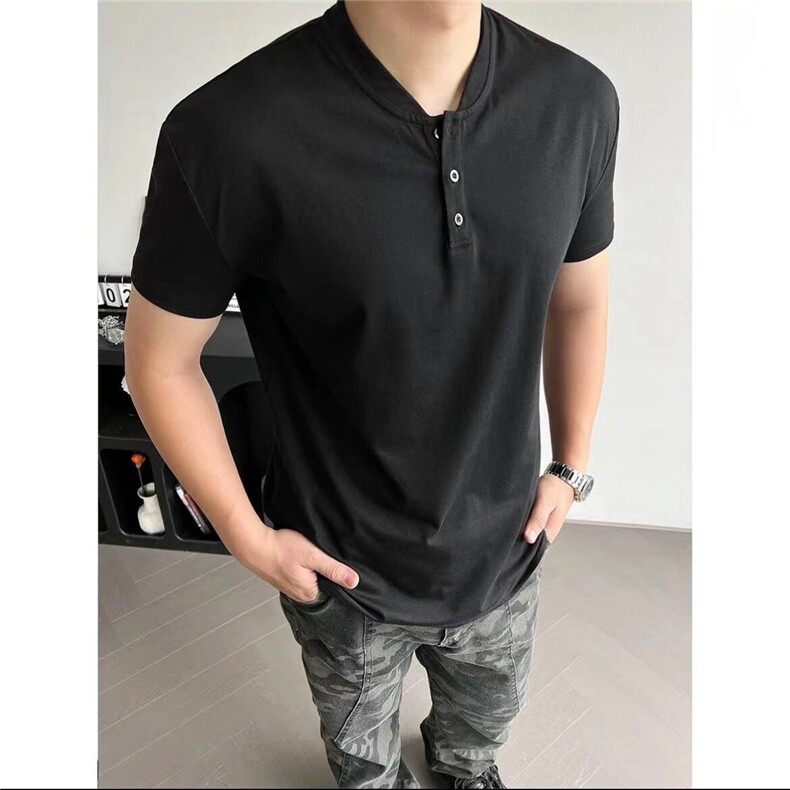 美式亨利领T恤夏季短袖纯色透气户外运动亨利衫休闲男上衣T7708,男装T恤,星座1116A（原606A-3）