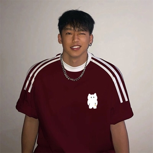 夏季美式高街重磅纯棉三条杠织带撞色男女短袖T恤ZD581-特P30图片