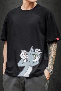 2021夏季新日系大码男猫和老鼠已注册卡通印花短袖T恤T1058-P25图片