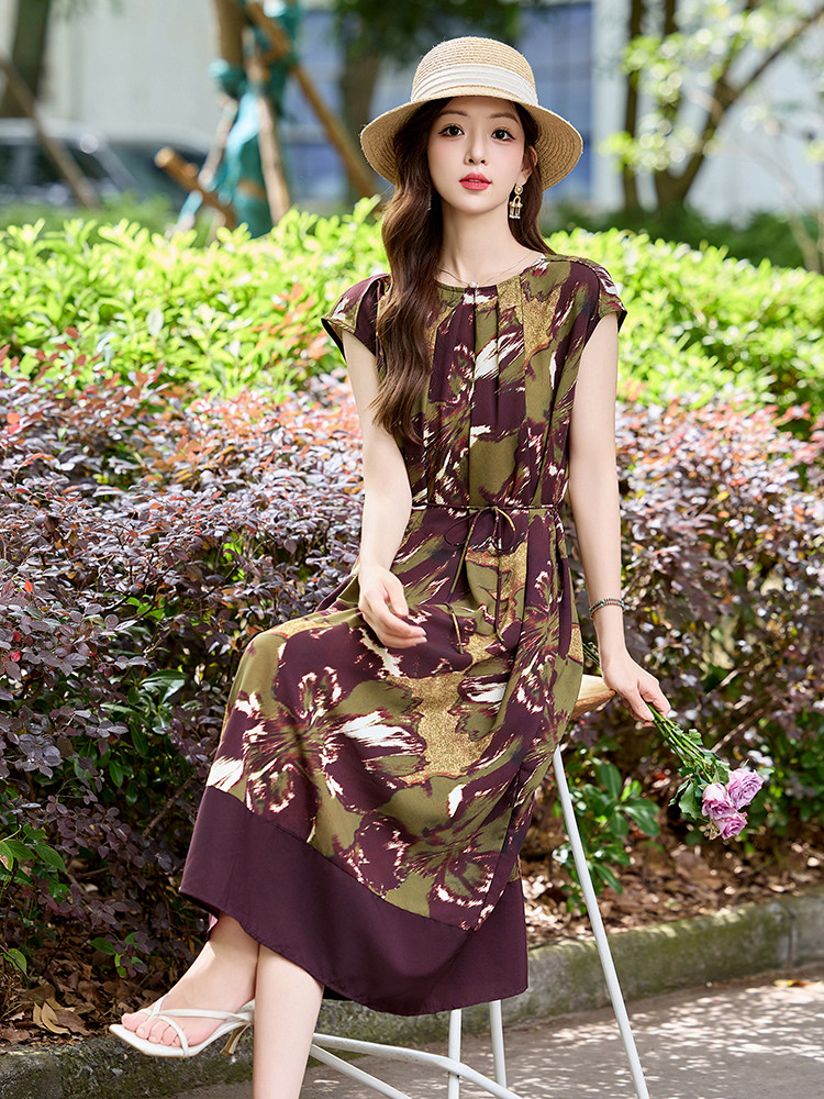 高端精致连衣裙夏装新款时尚气质印花遮肚显瘦高级感裙子,女装连衣裙,姿衣坊