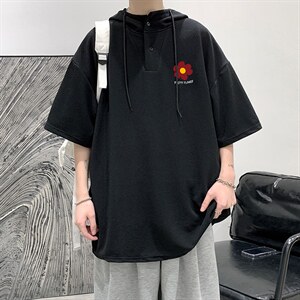 LD54257-P45连帽短袖t恤男大码胖子带帽五分袖中袖大皂风,男装T恤,电商A040