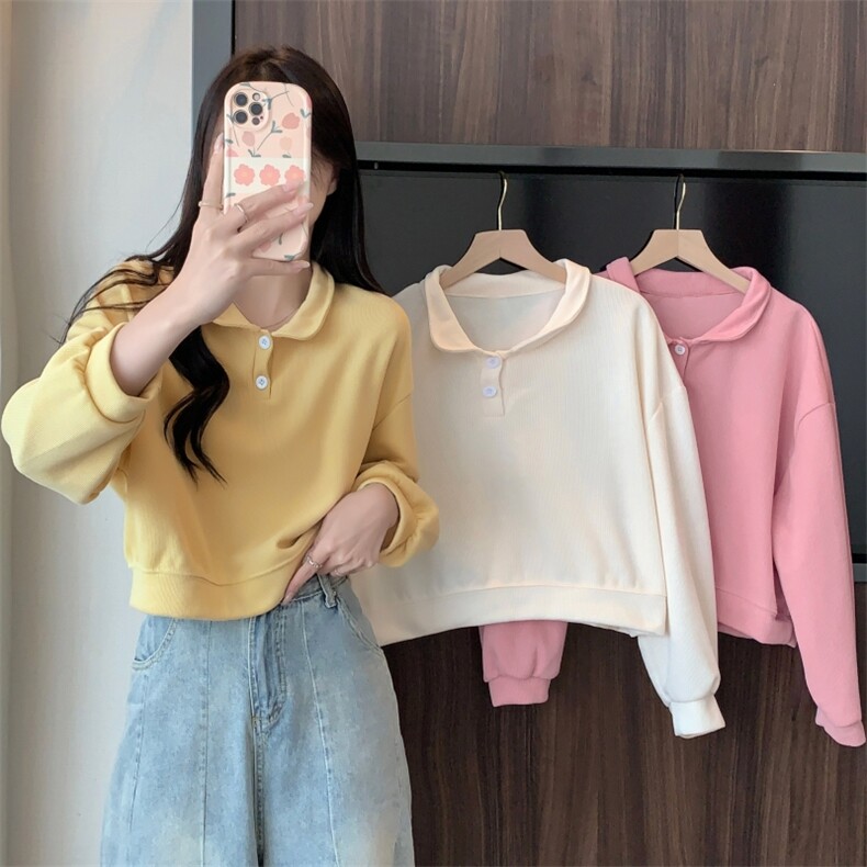 体绒320g加绒高腰短款卫衣女polo领秋冬装E675-P35,男装卫衣,星座911-2(原星座613-2）