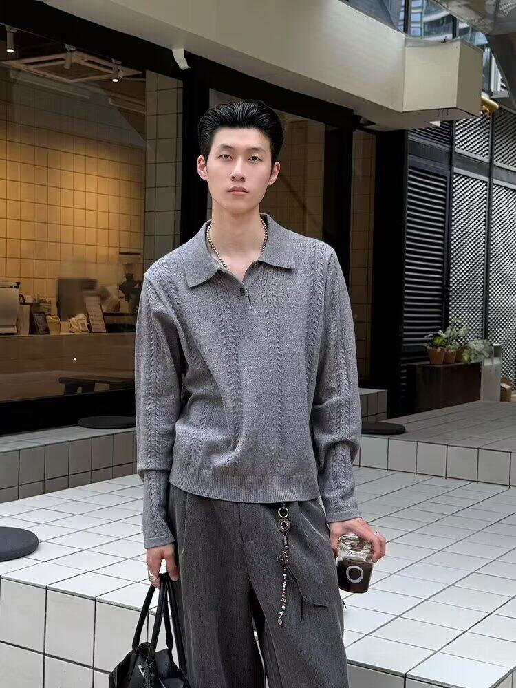 新款时尚百搭休闲宽松针织衫翻领提花毛衣男513APL2418P60,男装针织衫/毛衣,星座513A
