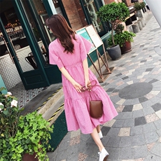 2021夏季新款现货255-8001-P80（控138）复古长款格子连衣裙，女装连衣裙，浙宝288（原255）