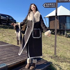 摩卡棕两面穿皮毛一体羊羔毛外套女冬季超好看高级感加厚毛绒大衣，女装短外套，2B183