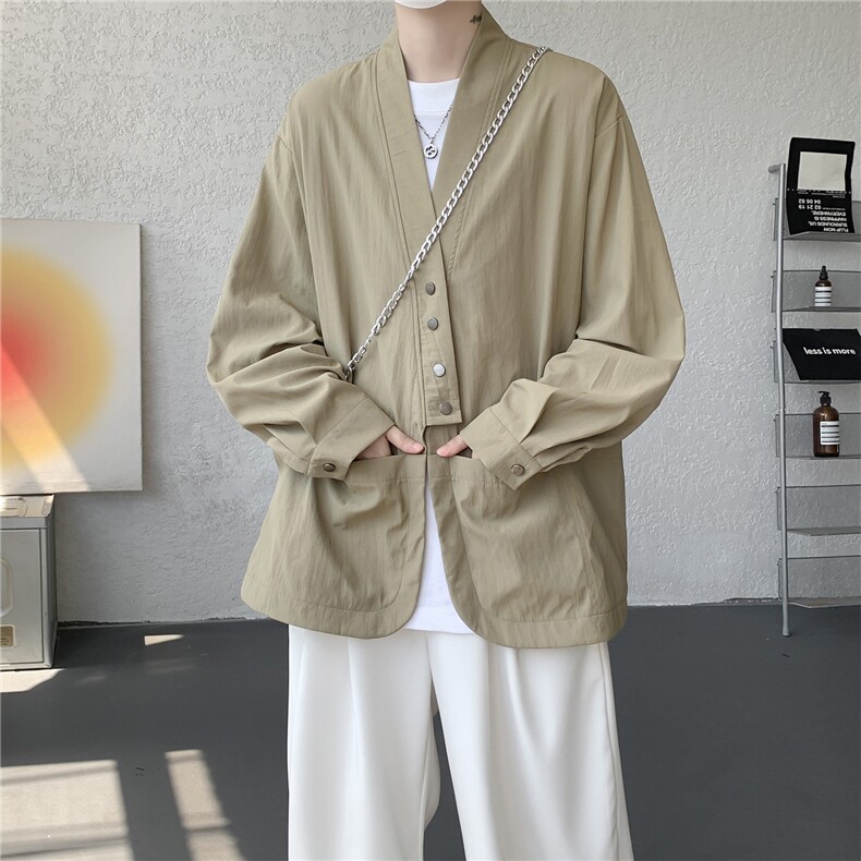 现货CS1161-p55新款高品质小众叠穿开衫大码衬衫上衣外套,男装衬衫,电商A059