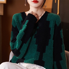 小V领女加厚短款2024年新款秋冬季洋气针织羊毛衫，女装羊毛衫，琳尚羊绒