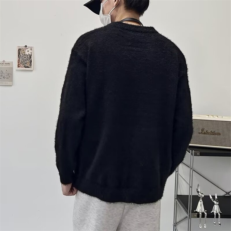 潮牌提花水貂毛宽松软糯毛衣男女秋冬季慵懒情侣毛茸针织衫外套,男装针织衫/毛衣,星座1013