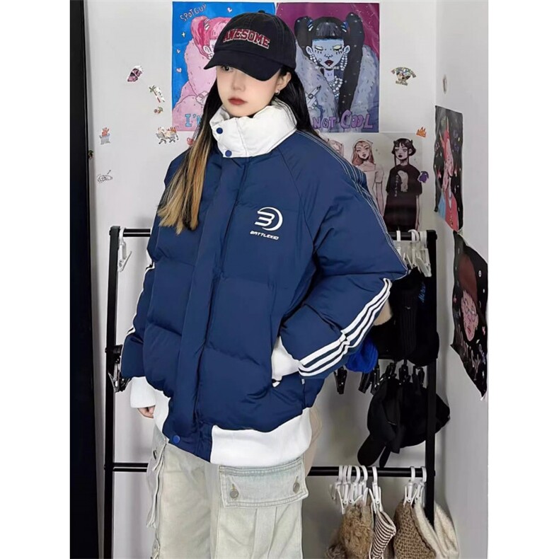 潮棉服外套男女情侣学院风美式复古条纹棉衣外套H995-P85网图图片