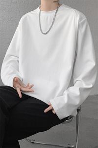 8XL-M 重磅垫肩长袖T恤男设计感圆领卫衣正肩纯色打底衫DX329P48图片