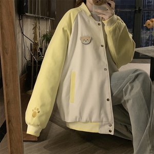 春季新款港风日系立领拼色棒球服魔术贴小熊夹克外套JK1411-P85