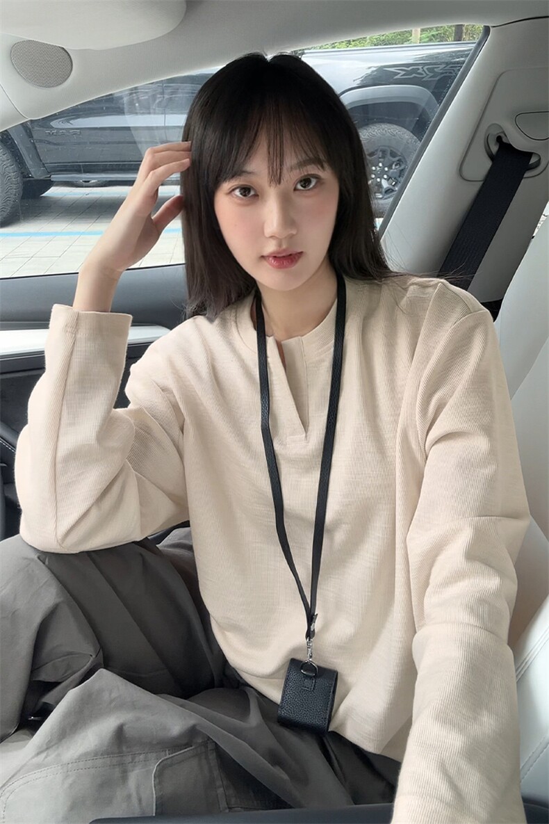 2025新款纹理感V领大码长袖T恤男宽松打底上衣T24518-特P42控78,男装T恤,电商A001-1