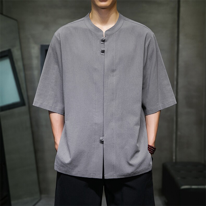 2023风男装盘扣唐装汉服五分袖短袖衬衫A203A-6809,男装T恤,星座815-1（原A203A）