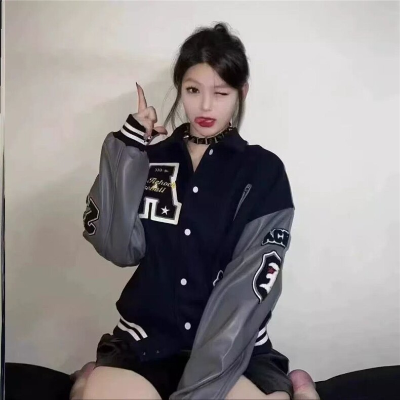 网络图高街学院风黑色藏青色棒球服外套春秋小众情侣夹克上衣,男装夹克,星座410-6（原星座1304-1）