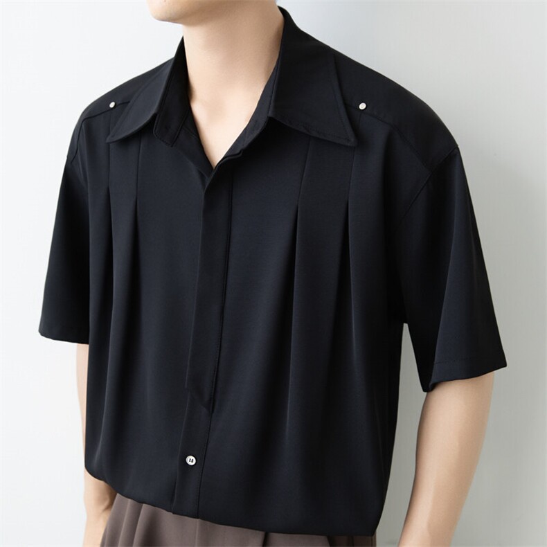 小伙立领纯色衬衫男休闲宽松风刺绣衬衣轻熟风A236-82573-P55,男装衬衫,电商A236