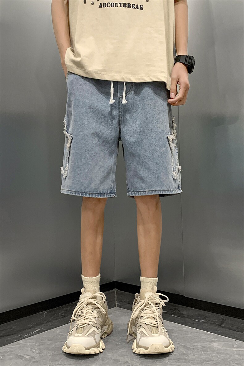 8XL-M特大码夏季美式高街五角星牛仔短裤港风宽松五分裤DK1513P40,男装休闲裤,电商D206-1