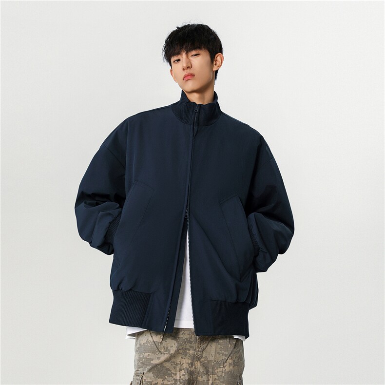 秋装美式高街立领棒球飞行夹克短款外套男H1039特P46现货5万，男装夹克，电商A341