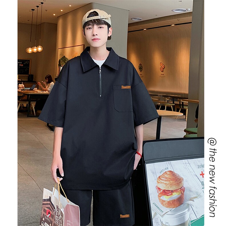 特批P45无差价夏季休闲宽松篮球两件套装男短袖Polo衫五分裤TZ056，男装Polo衫，电商A001