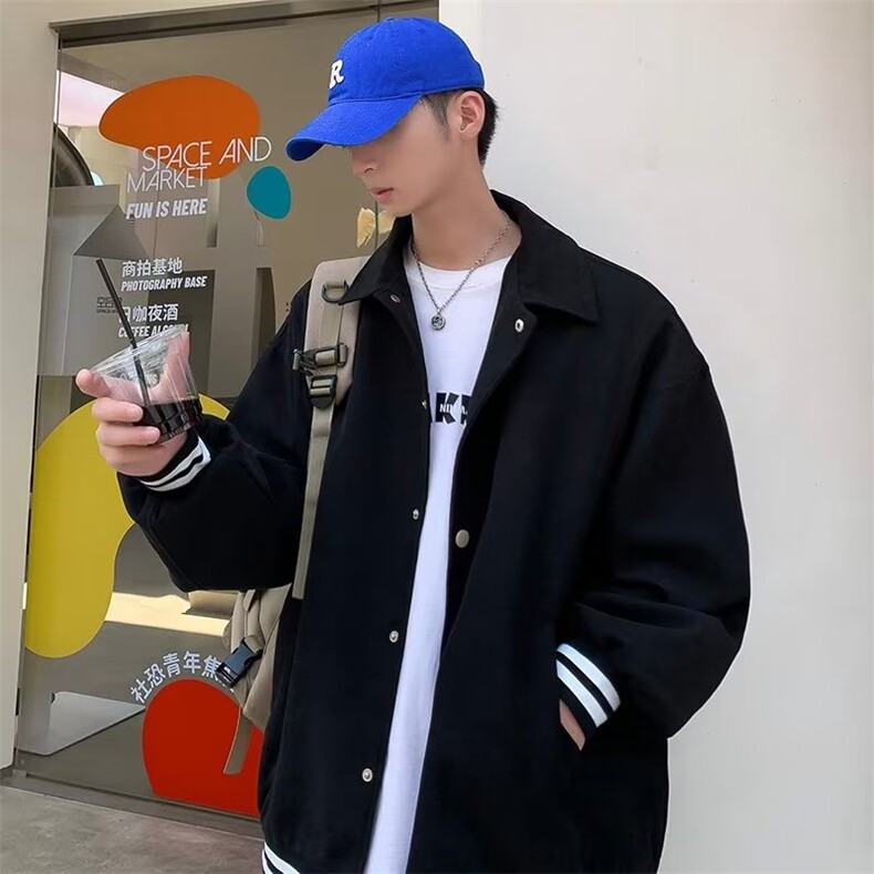 美式高街印花棒球服外套男秋季港风潮牌pu皮拼接夹克情侣褂,男装夹克,星座716-4