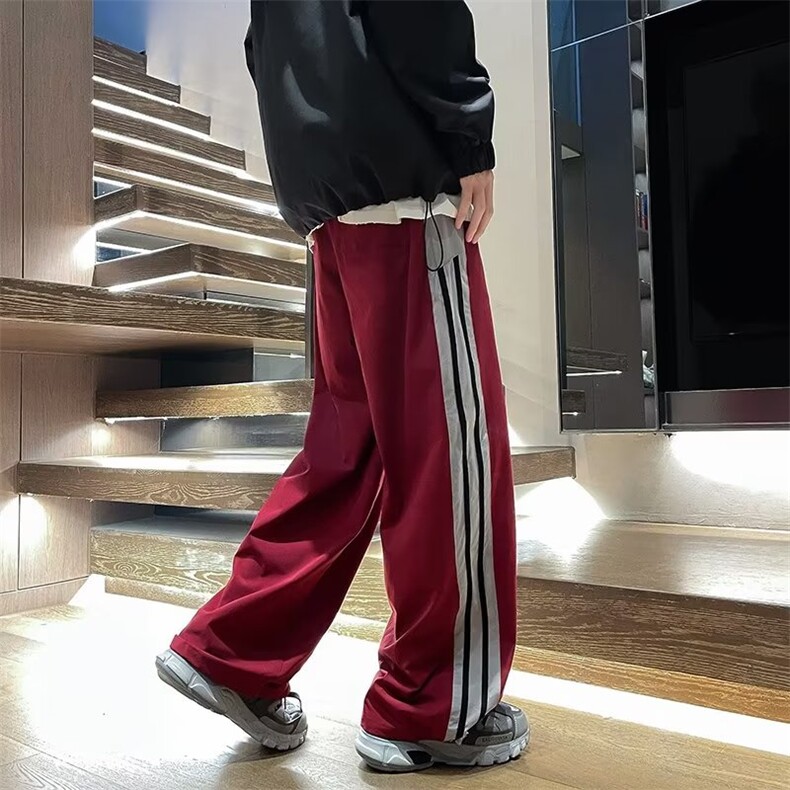 裤子男速干三条杠阔腿运动裤潮牌设计感痞帅束脚休闲长裤AK77-P35,男装休闲裤,星座1008
