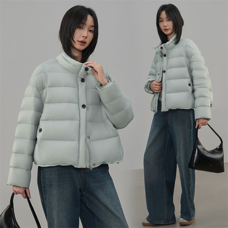 时尚拼色翻领短款羽绒服女2025冬季新款宽松休闲90白鸭绒保暖外套,女装羽绒服,阳光伊恋