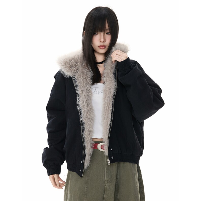 美式毛领座山雕连帽棉服女2025冬季新款短款夹克厚外套YD01-P140,男装夹克,星座509