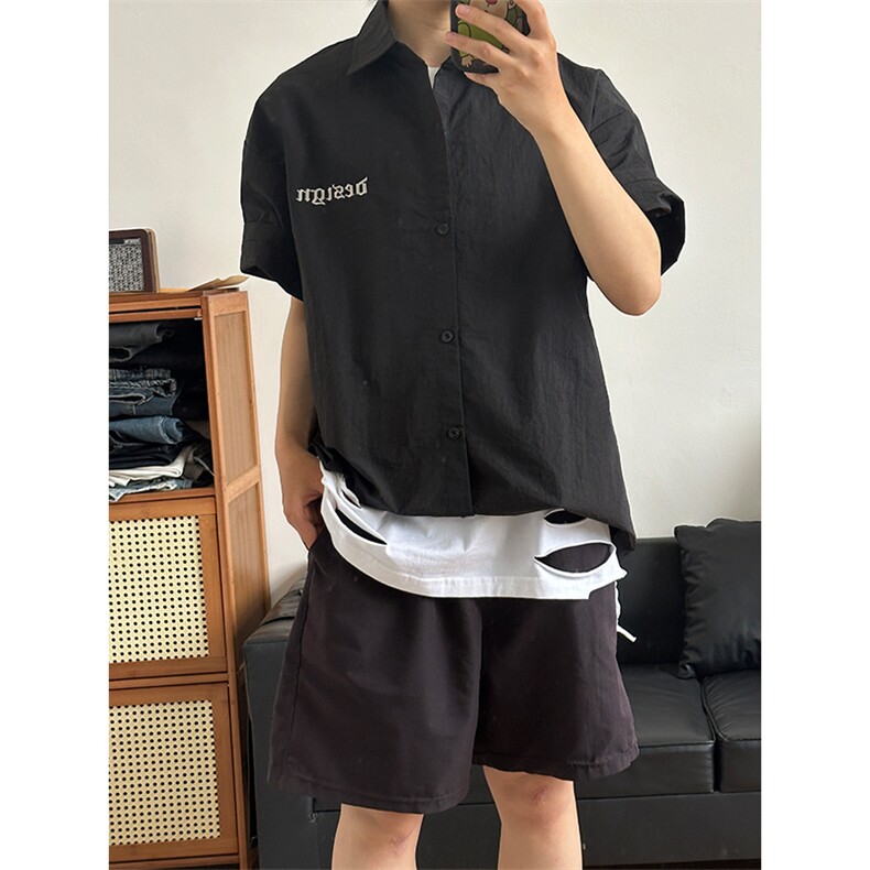 夏季新款速干短袖刺绣衬衫潮流港风宽松百搭男半袖CS285-P35,男装T恤,星座301C-5