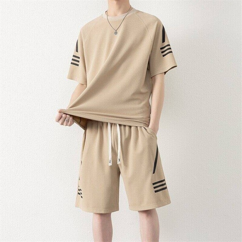 纯色二开TZ25307-特P55运动套装男夏季新款潮流休闲宽松短袖T恤,男装T恤,电商D310B