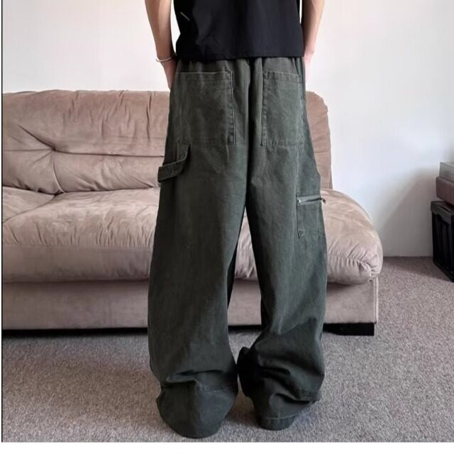 D9041-P75美式痞帅阔腿工装裤男女宽松直筒拖地长裤潮-网图现货,男装牛仔裤,星座603-2