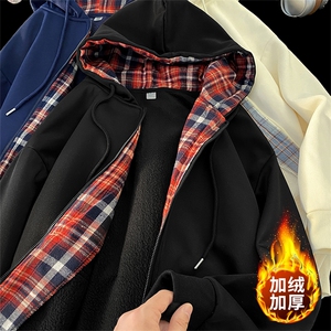 毛毯风格子开衫连帽卫衣宽松2026冬季潮牌加绒外套 A436-117-P60图片