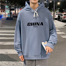 WY2001-P35加绒款-P40纯棉连帽卫衣男大码运动帽衫宽松薄外套男，男装卫衣，电商A040