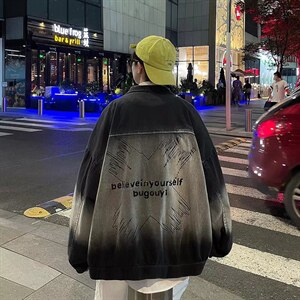 新款复古渐变外穿牛仔夹克男秋季宽松休闲扎染牛仔外套J8825-p65图片