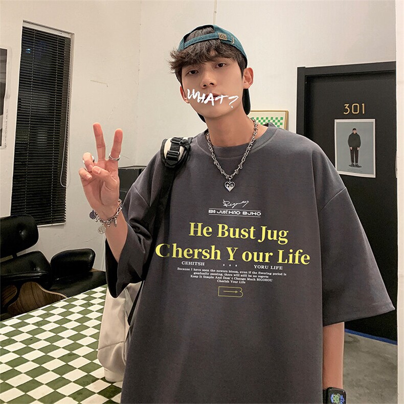 抖音得物二开现货220克夏装重磅美式高街宽松短袖t恤MT258,男装T恤,电商A486-1