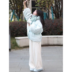 1506-1/M78271/P92女生学院风蓝白色格纹连帽外套棉服，男装棉衣，星座1506-1