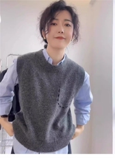 设计感小众圆领打底衫女宽松套头针织背心，女装针织衫/毛衣，解氏羊绒
