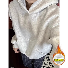 480G重磅加绒加厚硬挺boxy男女秋冬美式高街短款结构廓形连帽卫衣，男装卫衣，电商A486