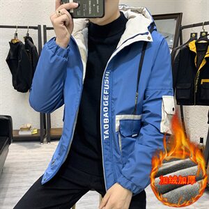 秋冬新款棉服男加绒加厚夹克风衣保暖外套工装棉衣黑860加绒