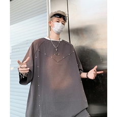 水洗做旧短袖t恤男夏季美式复古铆钉解构上衣XZ514-2-202438-P68，男装T恤，星座514-2(原B239)