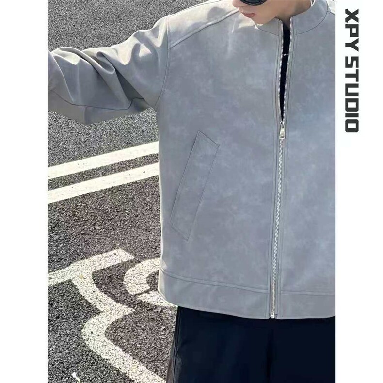 现货网图慎用春秋款皮夹克扎染皮衣外套JK317P65,男装夹克,星座1904A