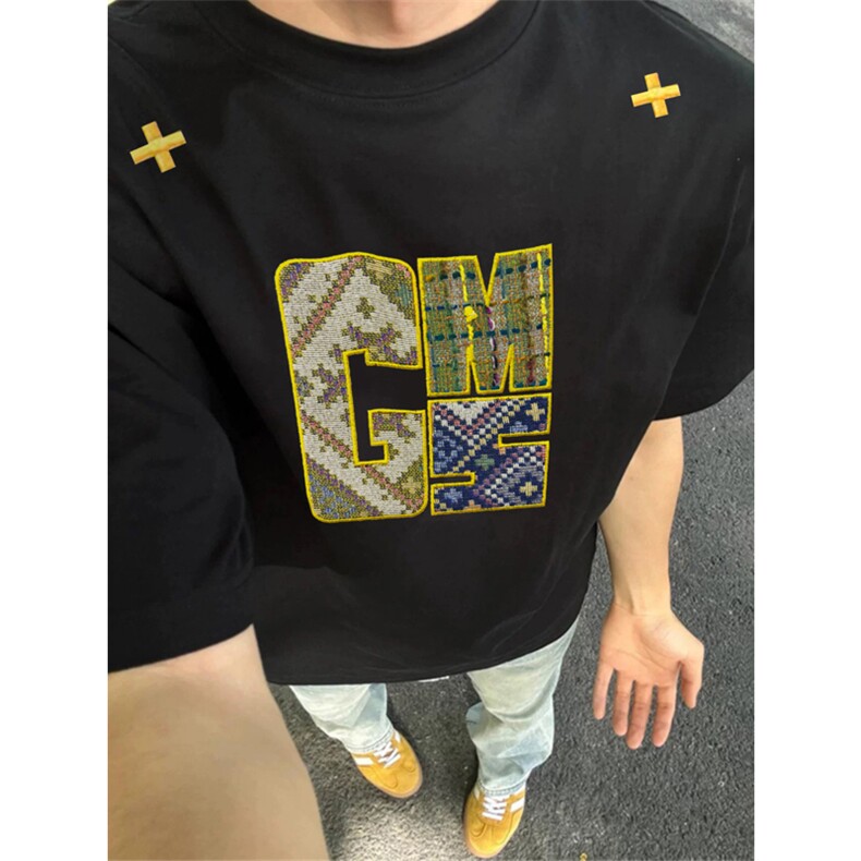 网图有货原创字母刺绣短袖男美式高街纯棉宽松T恤男女A352-P35,男装T恤,星座1505