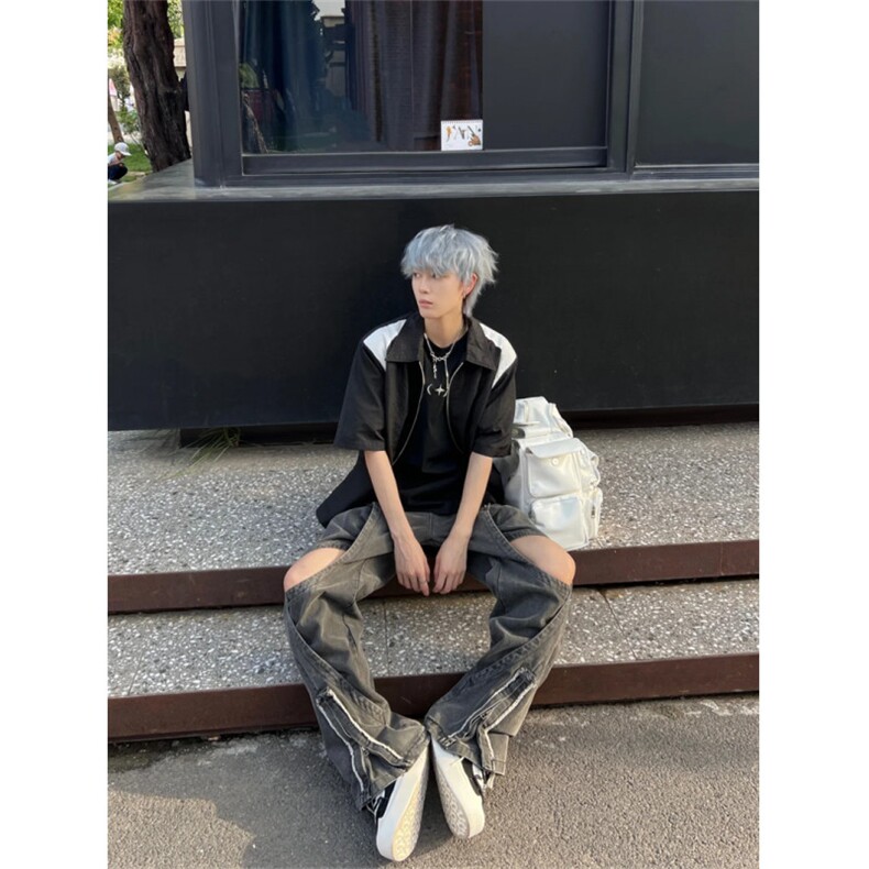 现货！定制拼接褶皱感短袖衬衫1005-FWCS13-P68,男装衬衫,星座1005